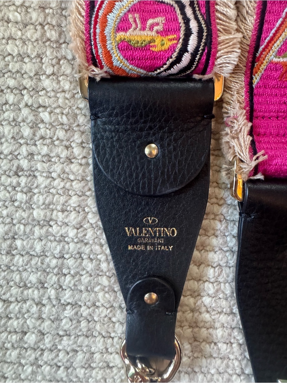 Valentino Garavani Pink Embroidered Strap with Black Leather Ends - Picture 2 of 2